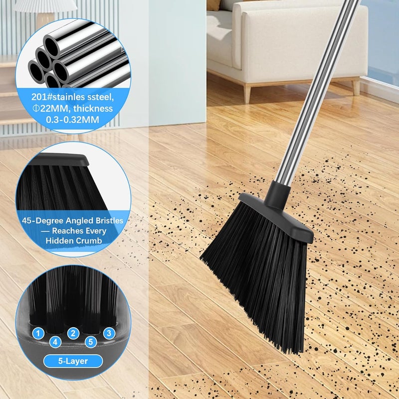 UDUK Heavy Duty Angle Broom, 55-Inch Long Handle Extra Wide 12.6 Inch Head, Stainless Steel Tube & PP Bristles for Pet Hair and Dust, Floor Safe - Black - Image 5